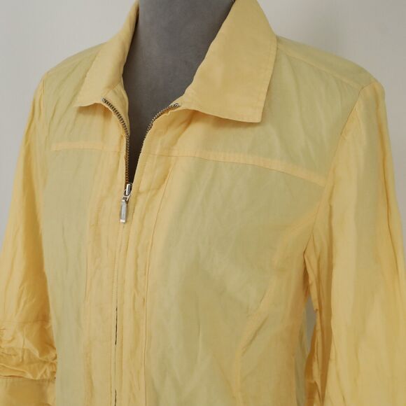 Chicos Jacket 2 Womens Large 12 Yellow Full Zip Ruched Sleeves Crinkle Fabric - Picture 6 of 16